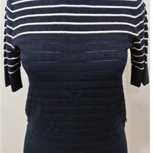 Nautica Jeans Navy White Striped Short Sleeve Crewneck Sweater NWOT , Large